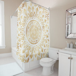 Rideaux De Douche Fille Blanc Mandala Or Floral