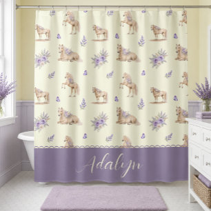 Rideaux De Douche Fille Cheval Jaune Violet Motif Floral Monogramme