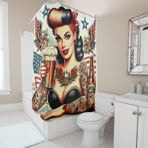 Rideaux De Douche Fille de tatouage de la vieille école