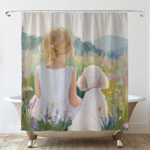Rideaux De Douche Fille et chien grand millénaire fantaisiste Art