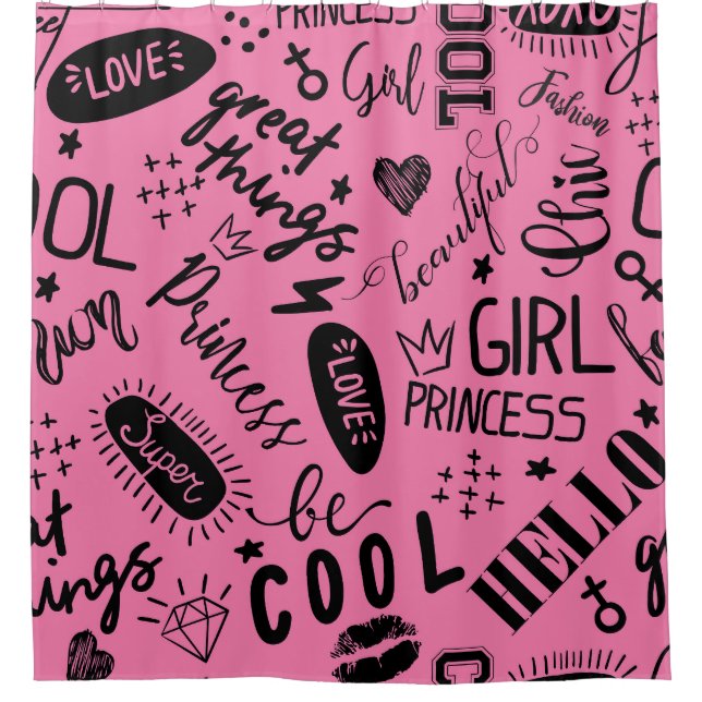 Rideaux De Douche Filles Calligraphic : Motif de mode sans couture (Devant)