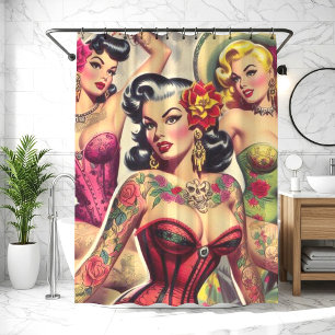 Rideaux De Douche Filles encrées rétro