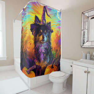 Rideaux De Douche Finlandais Lapphund Chien Halloween sorcière et Ci
