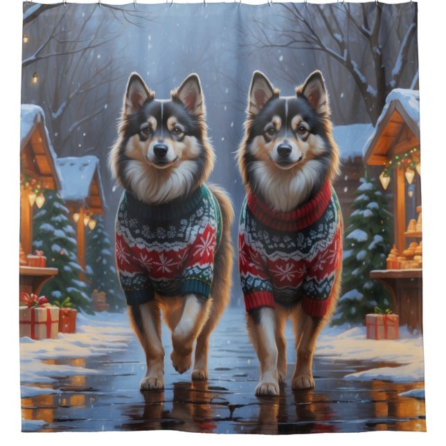 Rideaux De Douche Finnish Lapphund Dogs Christmas Snow Holiday (Devant)