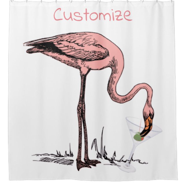 Rideaux De Douche Flamant rose Boire Martini Thunder_Cove (Devant)