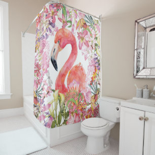 Rideaux De Douche Flamant rose dans la jungle fleurie - Motif d'ét