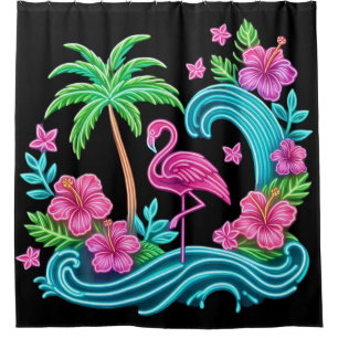 Rideaux De Douche Flamant rose de néon tropical