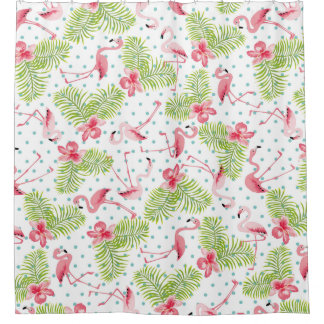 Rideaux De Douche Flamant rose et palmiers