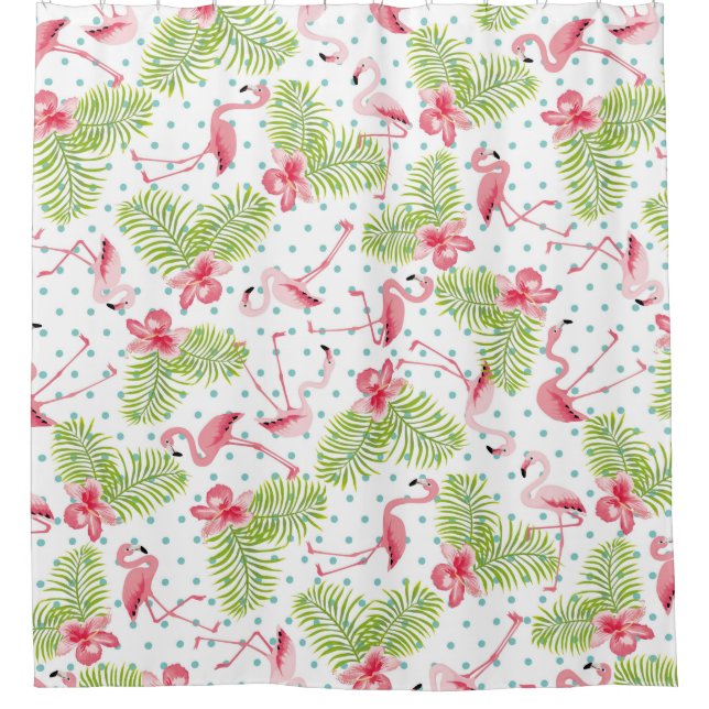 Rideaux De Douche Flamant rose et palmiers (Devant)