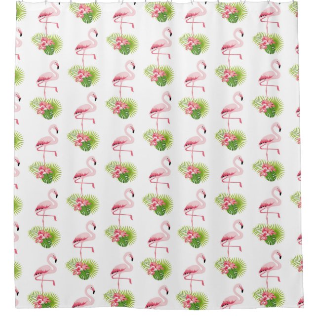 Rideaux De Douche Flamant rose et palmiers (Devant)