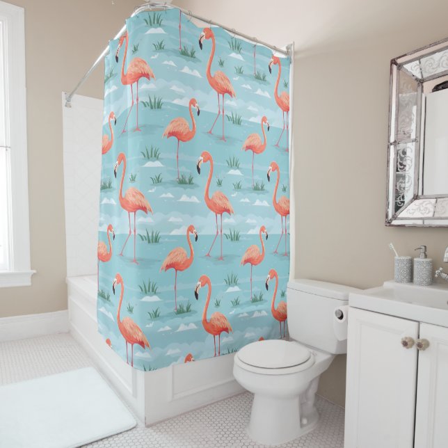 Rideaux De Douche Flamant rose Motif (En situation)
