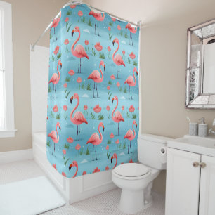 Rideaux De Douche Flamant rose Motif d'eau bleu