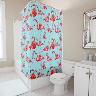 Rideaux De Douche Flamant rose rose Aloha Motif d'oiseaux sur Turquo