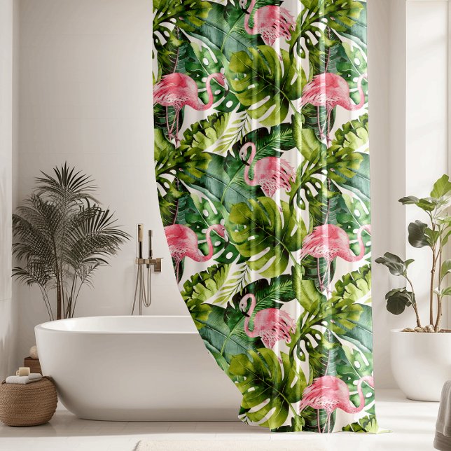 Rideaux De Douche Flamant rose rose Feuille Jungle (Créateur téléchargé)