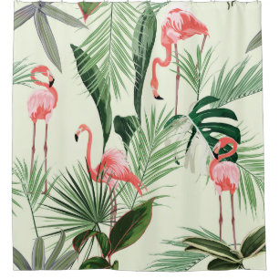 Rideaux De Douche Flamant rose rose Fleurs exotiques Motif