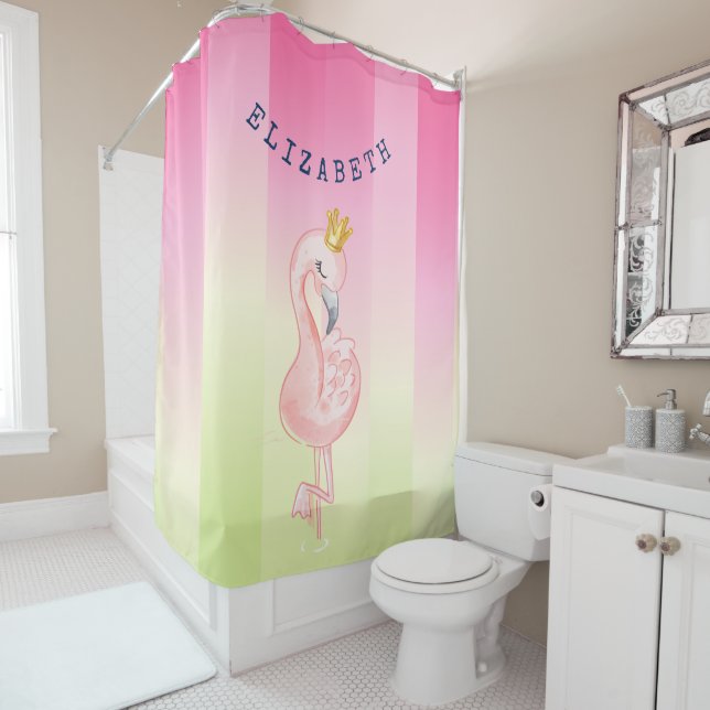 Rideaux De Douche Flamant rose rose mignon Ombre rayé (En situation)