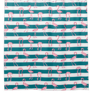 Rideaux De Douche Flamant rose rose Oiseaux Turquoise White Stripe M