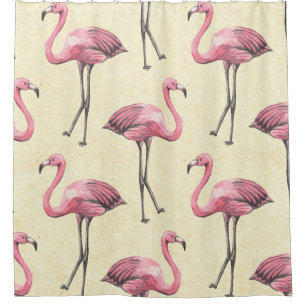 Rideaux De Douche Flamant rose tropical : Aquarelle Fond d'écran Del