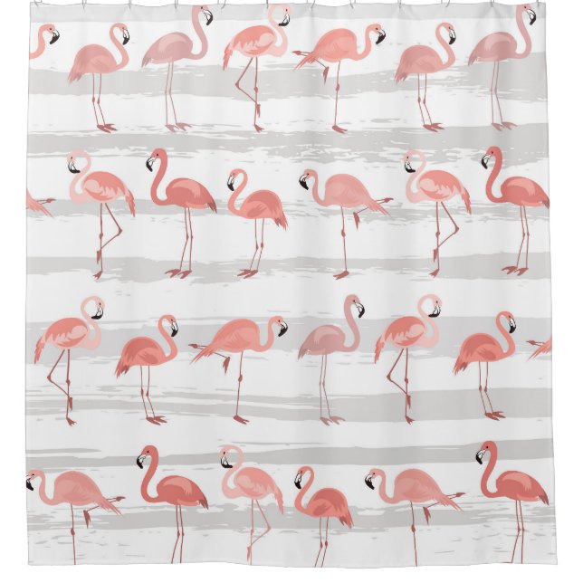 Rideaux De Douche Flamant rose tropical Blue Stripes Motif (Devant)