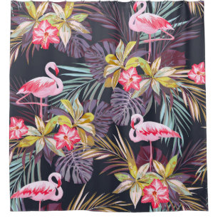 Rideaux De Douche Flamant rose Tropical : Motif sans couture d'été