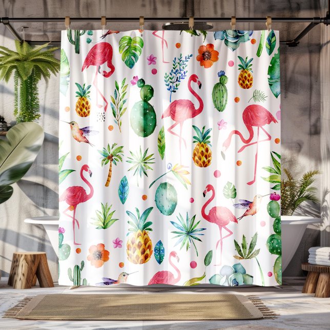 Rideaux De Douche Flamants roses Cactus & ananas Motif sans couture (Créateur téléchargé)