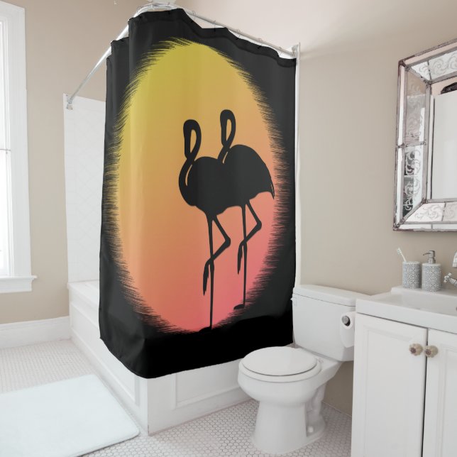 Rideaux De Douche Flamants roses couchés de soleil (En situation)