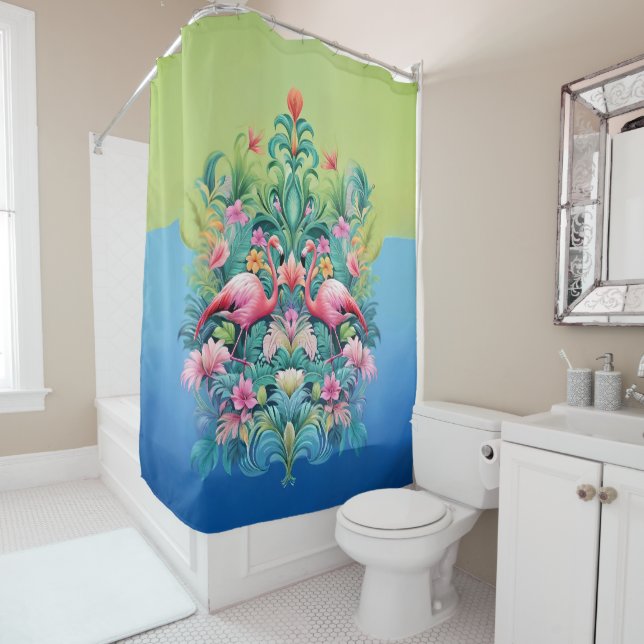 Rideaux De Douche Flamants roses roses Imaginaire tropical (En situation)