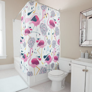 Rideaux De Douche Flamants roses roses mignons et Motif de fleurs st