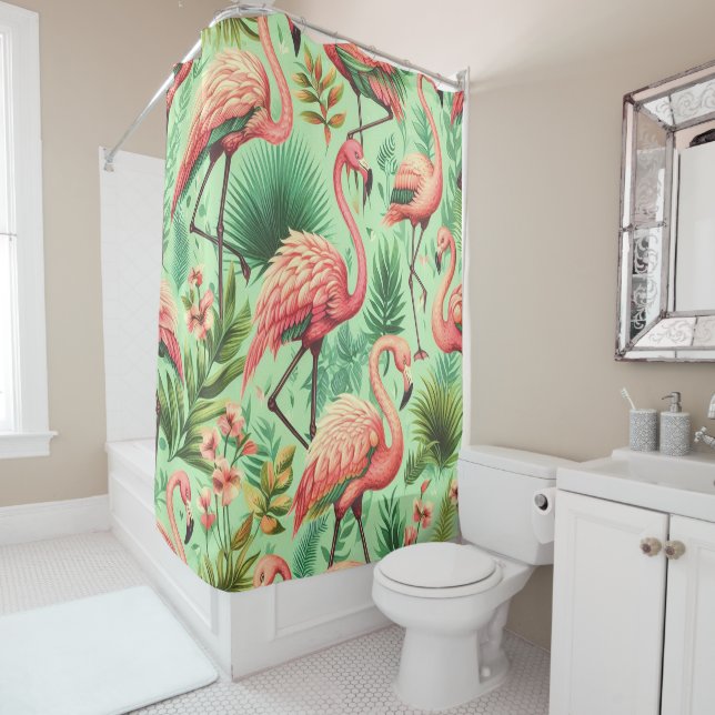 Rideaux De Douche Flamants roses roses vintages (En situation)