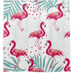 Rideaux De Douche Flamingo tropical et feuille, motif d'été.