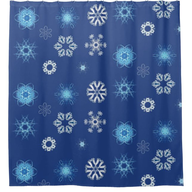Rideaux De Douche Flammes de neige de Noël en bleu (Devant)