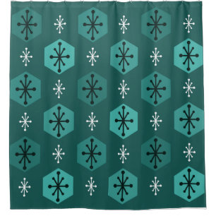 Rideaux De Douche Flammes de neige de Noël rétro Turquoise