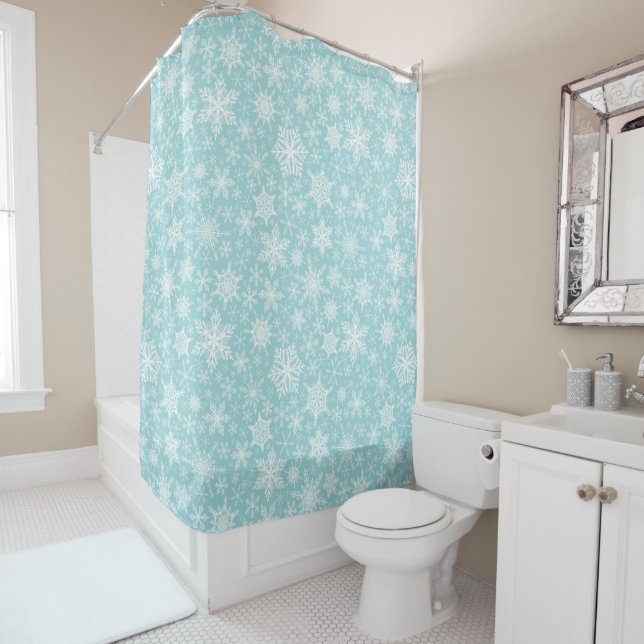 Rideaux De Douche Flèches de neige Aqua Blue Noël Turquoise (En situation)