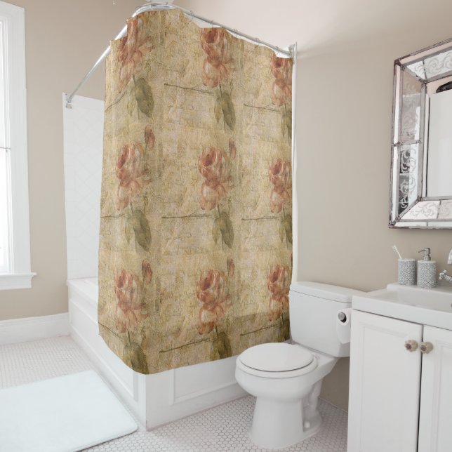 Rideaux De Douche Fleur chic Shabby, rustique, grunge, rose, rétro,  (En situation)