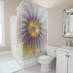 Rideaux De Douche Fleur colorée lumineuse, fractale moderne abstrait