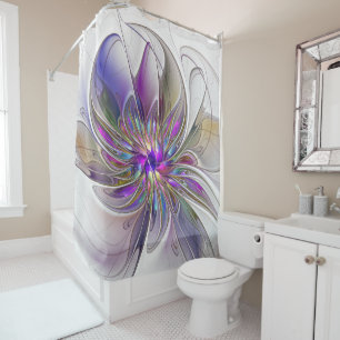 Rideaux De Douche Fleur d'art fractal abstrait énergique et coloré