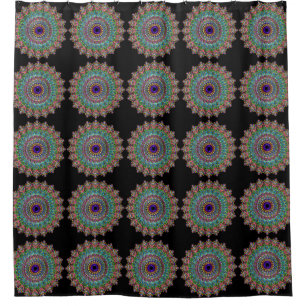 Rideaux De Douche Fleur d'art Mandala Noir personnalisée