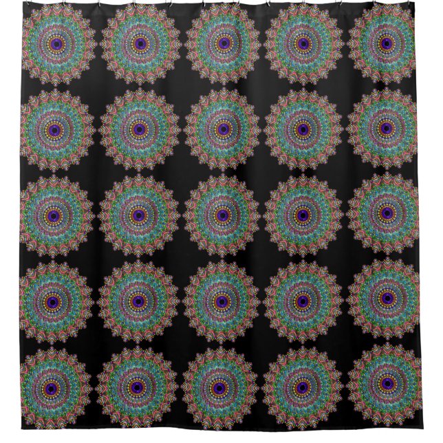 Rideaux De Douche Fleur d'art Mandala Noir personnalisée (Devant)