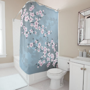 Rideaux De Douche Fleur de cerisier bleu rose pâle