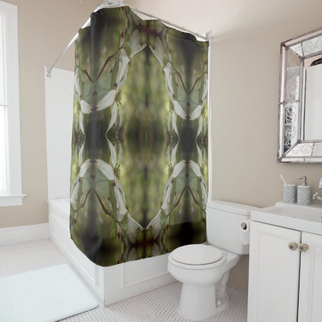 Rideaux De Douche Fleur de Dogwood sauvage fleurit Motif Abstrait (En situation)