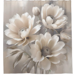Rideaux De Douche Fleur de ferme moderne gris chaud élégant crème