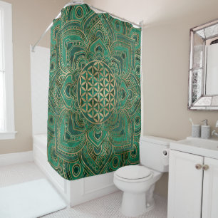 Rideaux De Douche Fleur de la vie dans Lotus - malachite et or