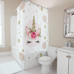 Rideaux De Douche Fleur de licorne rose et or Blooms Tendance Mignon