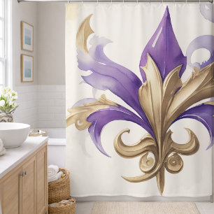Rideaux De Douche Fleur de lis aquarelle brun violet