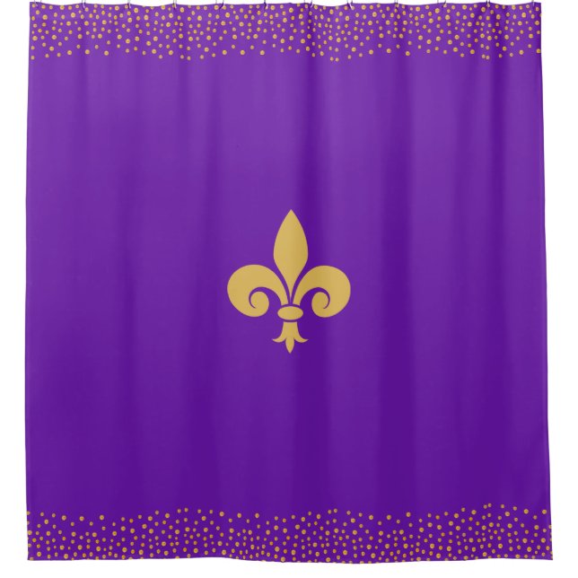 Rideaux De Douche Fleur_de_Lis Fleur & Gold Confetti sur violet (Devant)