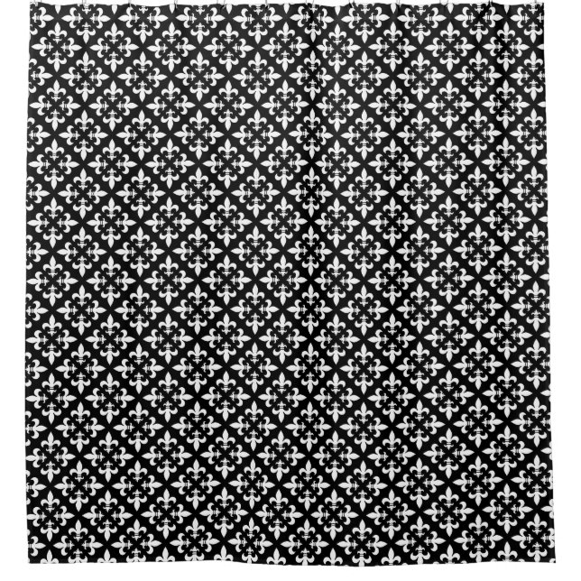 Rideaux De Douche Fleur de Lis Motif noir et blanc (Devant)