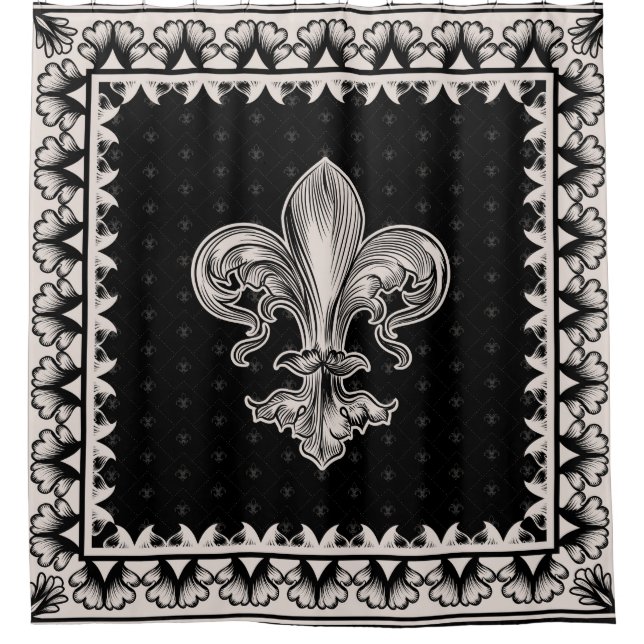 Rideaux De Douche Fleur de lis - Noir et Crème (Devant)