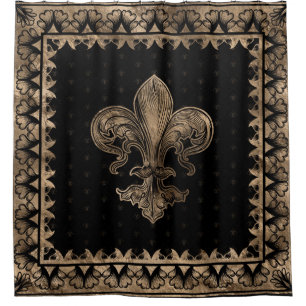 Rideaux De Douche Fleur de lis - Noir et Or