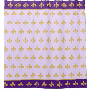 Rideaux De Douche Fleur de lis royale, fleurs de lys dorées sur viol