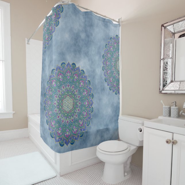 Rideaux De Douche Fleur De Vie - Mandala India Style 1 (En situation)